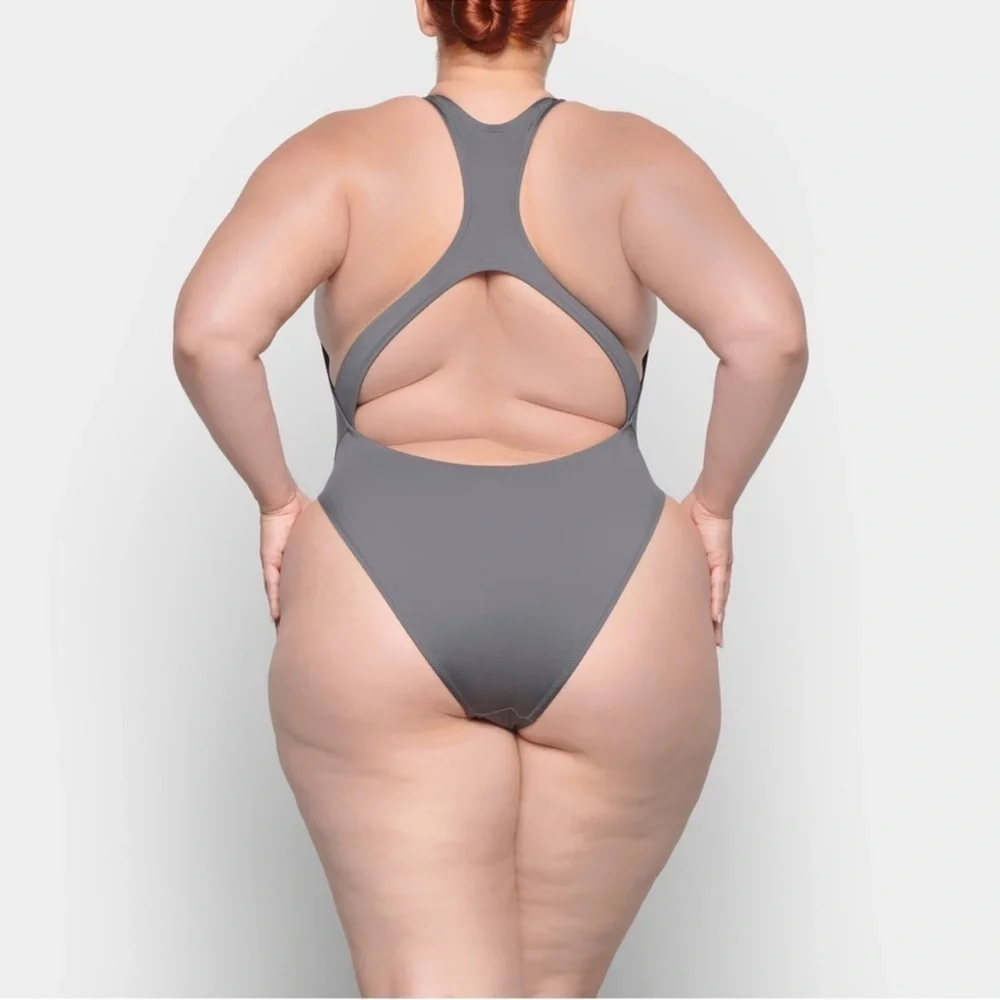 🩶SKIMS (B13) SWIM CUT OUT MONOKINI SWIMSUIT BIKINI GUNMETAL XL NWT